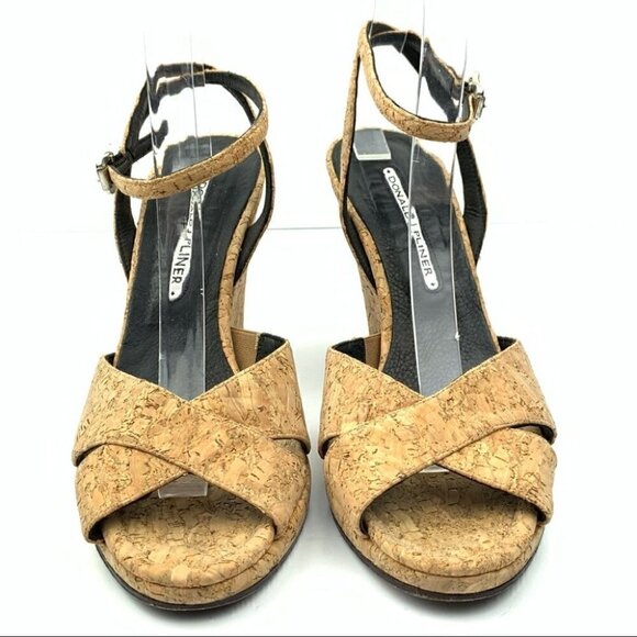 Donald j Pliner heels size 8.5 tan cork wedges - Picture 2 of 13
